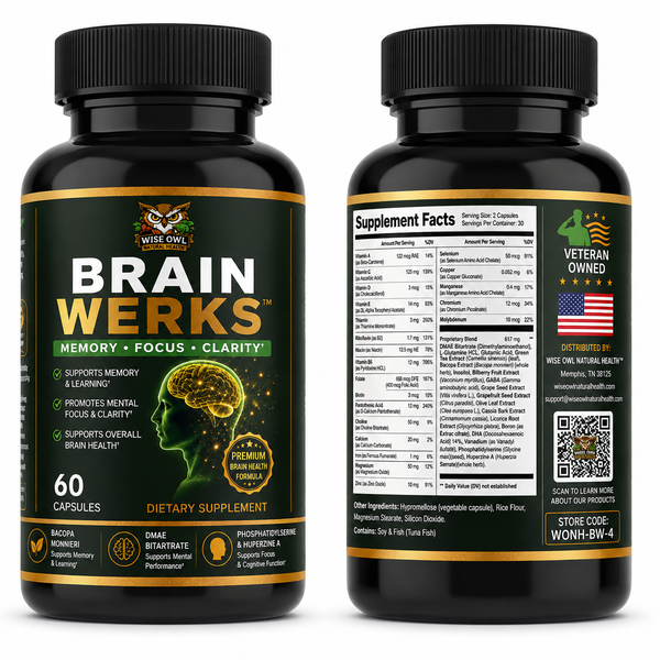 WISE OWL NATURAL HEALTH™ BRAIN WERKS™ Premium Brain Health Formula (60 Capsules)