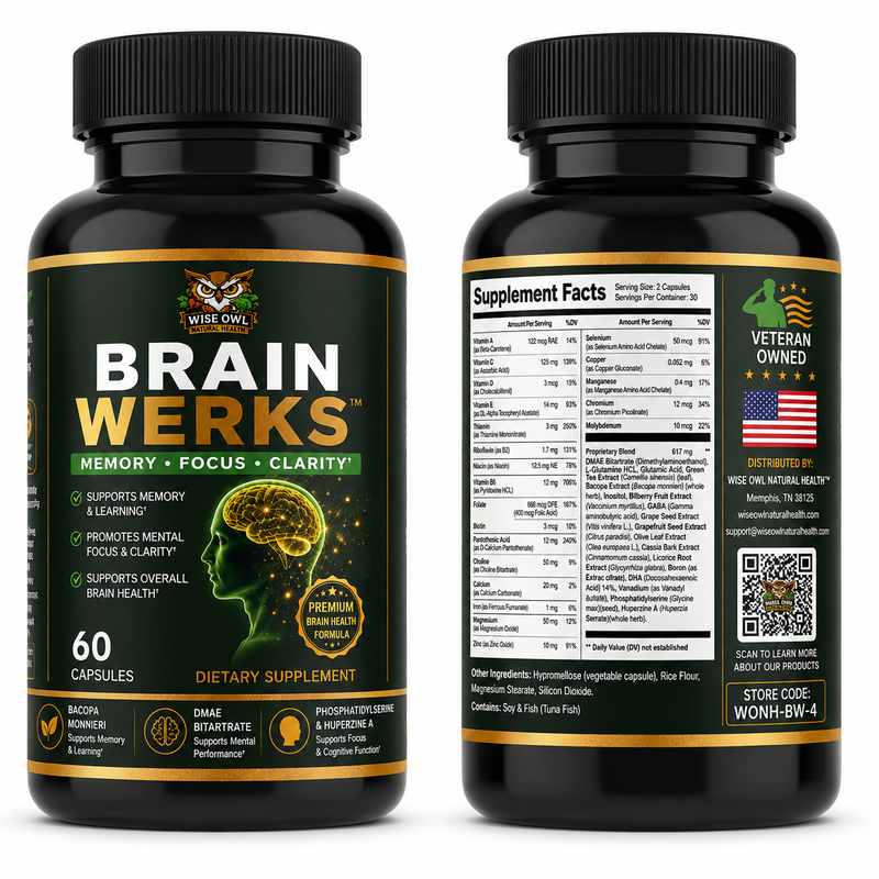 WISE OWL NATURAL HEALTH™ BRAIN WERKS™ Premium Brain Health Formula (60 Capsules)